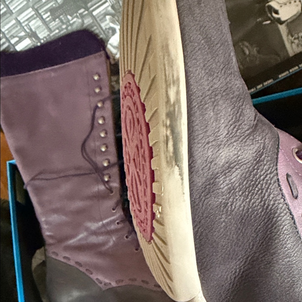 John Fluevog Purple and Gray Heeled Boots - Picture 4 of 6